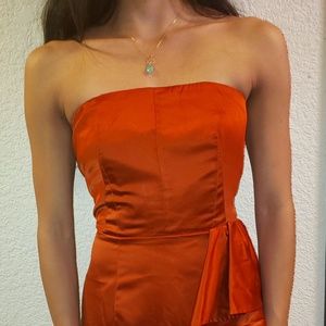 Burnt Orange Strapless Cocktail Dress